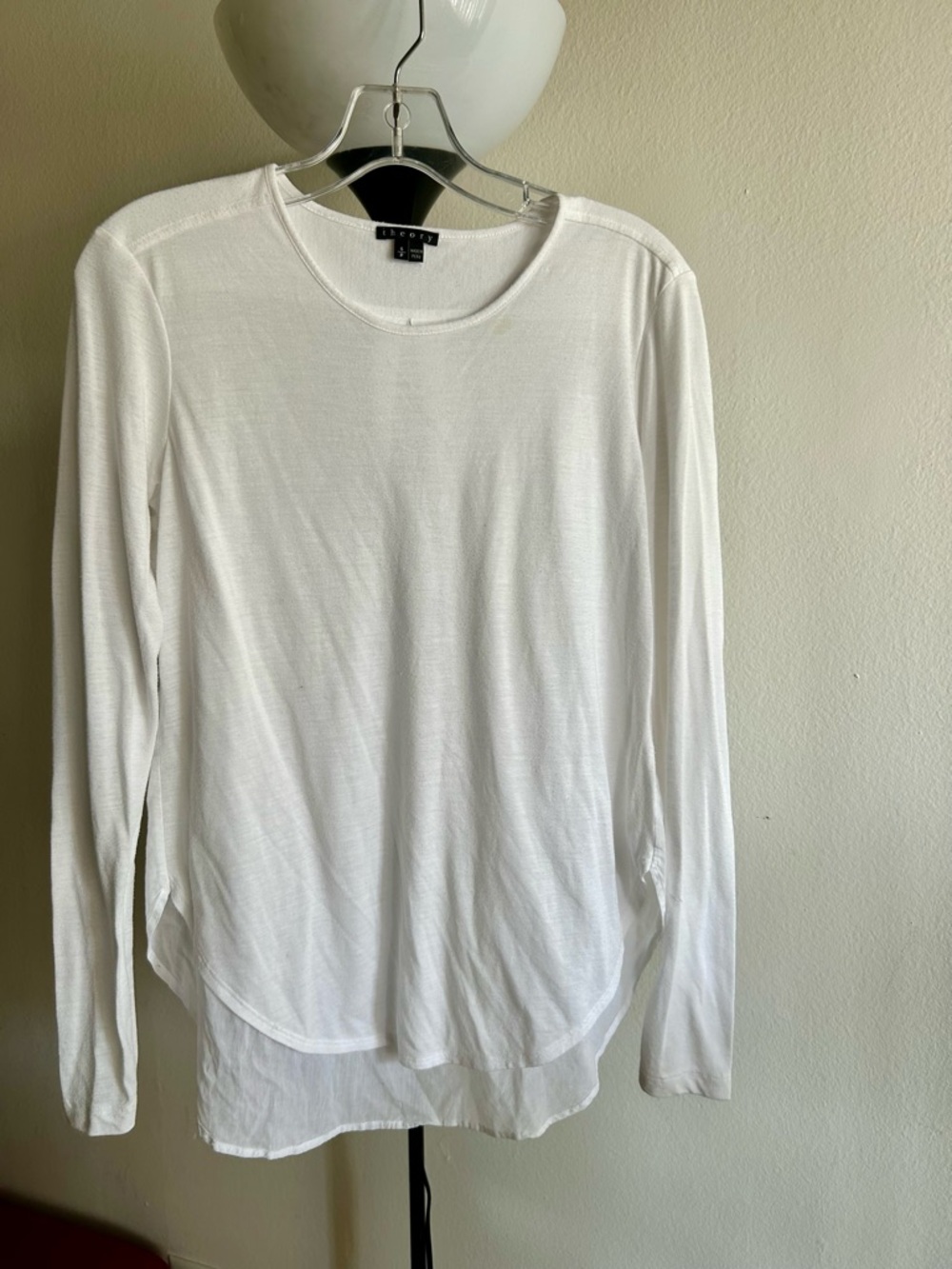 Theory White Long-Sleeve Crewneck Top